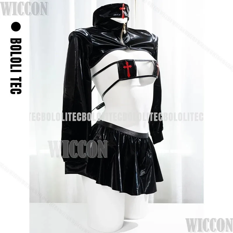 

2024 готический темный костюм медсестры для косплея, черное кожаное бикини, сексуальная женская униформа для девочек, вечерние костюмы на Хэллоуин, ролевая игра, индивидуальный заказ; 2'k, 8;c