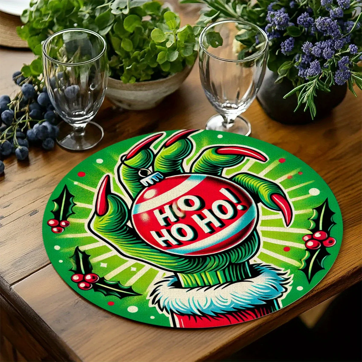 VIKAMA 4PC Christmas Monster Hand Theme Meal Mat Christmas Ball Anti Heat Mat Dining Table Christmas Decoration