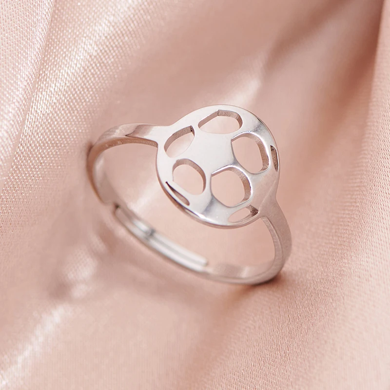Stainless Steel Sporty Football Charm Rings for Women Geometric Hollow Finger Jewelry Girls Sports Party Ball Ring Accessories