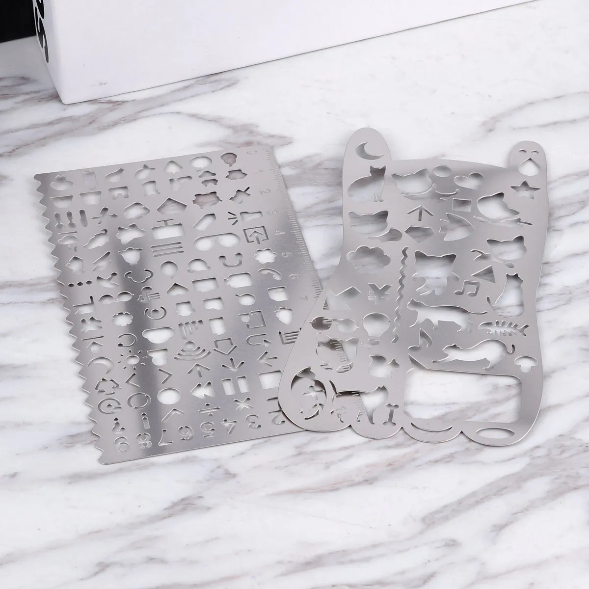 2Pcs Metal Steel Rulers Painting Stencils Sturdy Waterproof Washable for Scrapbooking Drawing Templates School Projects