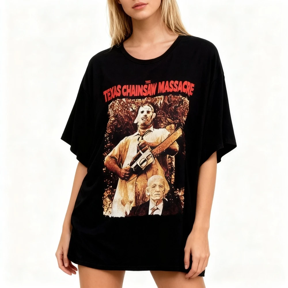 Camiseta de película divertida de Halloween de terror aterrador de los años 70 de la masacre de Texas con motosierra
