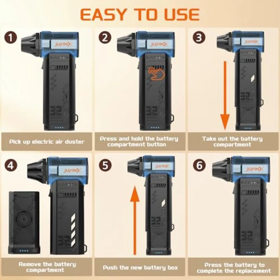 Air Duster 250000 U/min Electeic Air Duster Austauschbare Batterien 2 Stück Langlebiges kabelloses Mini-Gebläse 3 Gänge einstellbar Kabellos ai