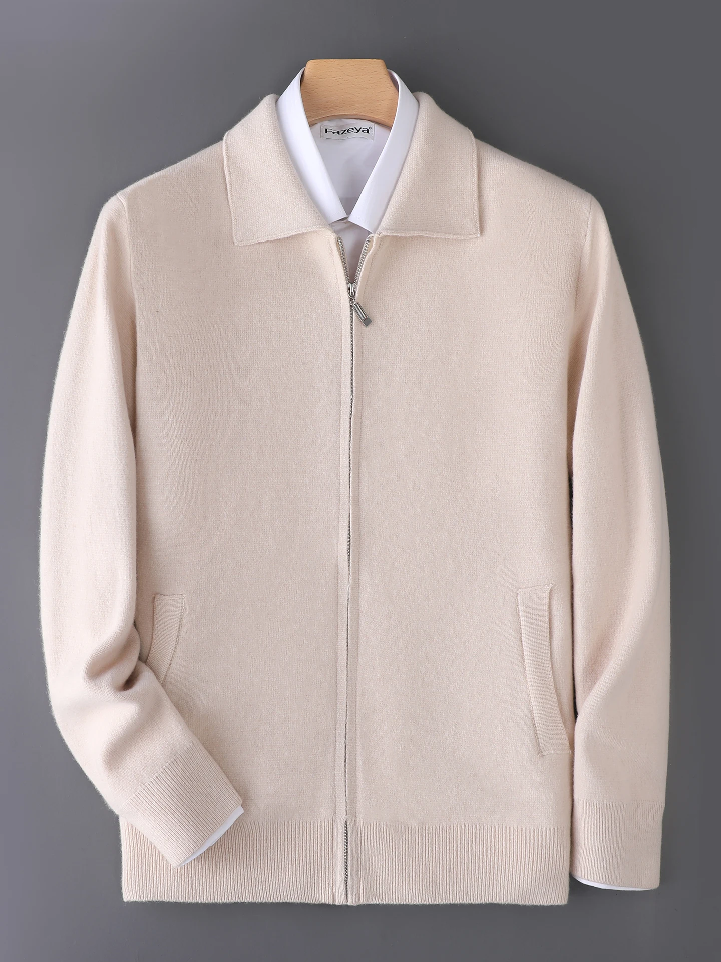 100% Pure Wool Sweater Men's Lapel Zipper Thickened Cardigan Loose Knit Sweater Middle-aged Soild Knitwear Jacket Autumn Winter