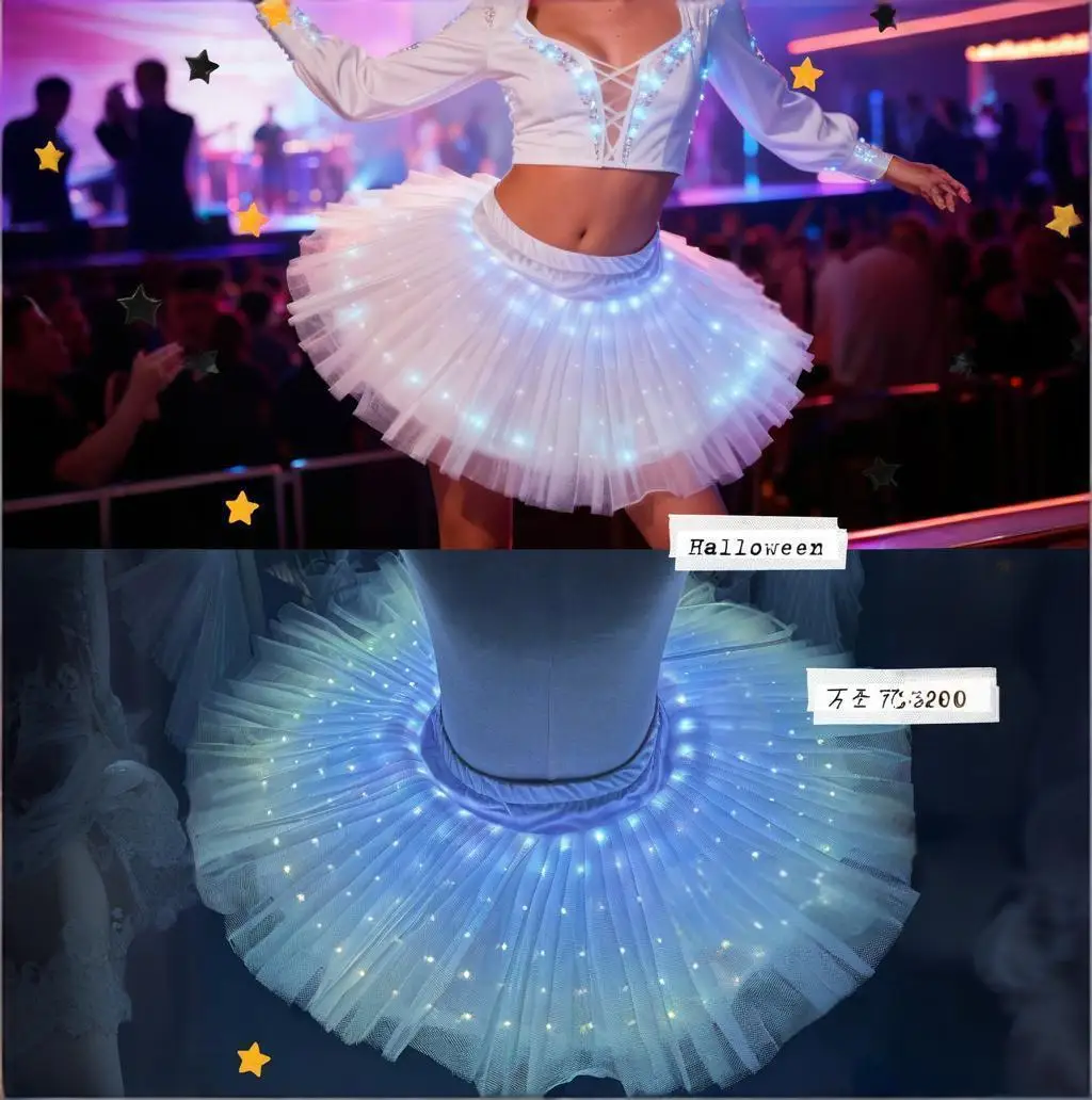 

Girls LED Dance Dress Glowing Ballet Tutu Skirt Kids Light Up Performance Costume Stage Recital Carnival Birthday Party Outfit