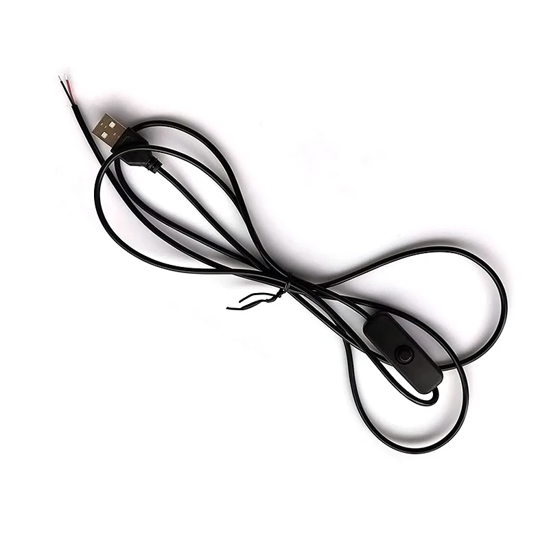 USB A Male Power Cable with On/Off Switch Button 2Pin Bare Wire for LED Lighting DIY 5V Power Cord