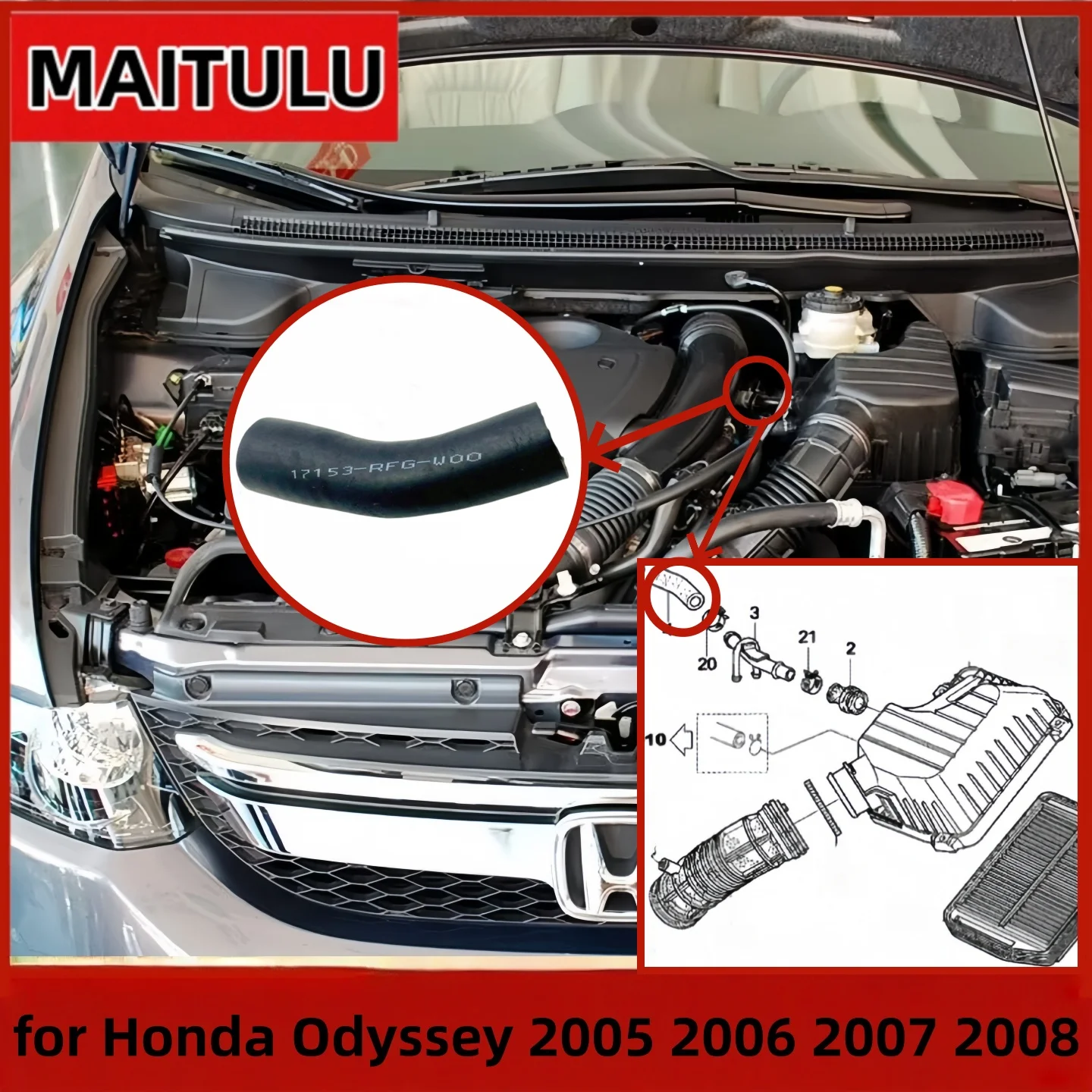 

Cleaner Case Grommet Breather Pipe Connector 17153-RFG-W00 17153RFGW00 17153 RFG W00 for Honda 2005 2006 2007 2008 Odyssey RB1