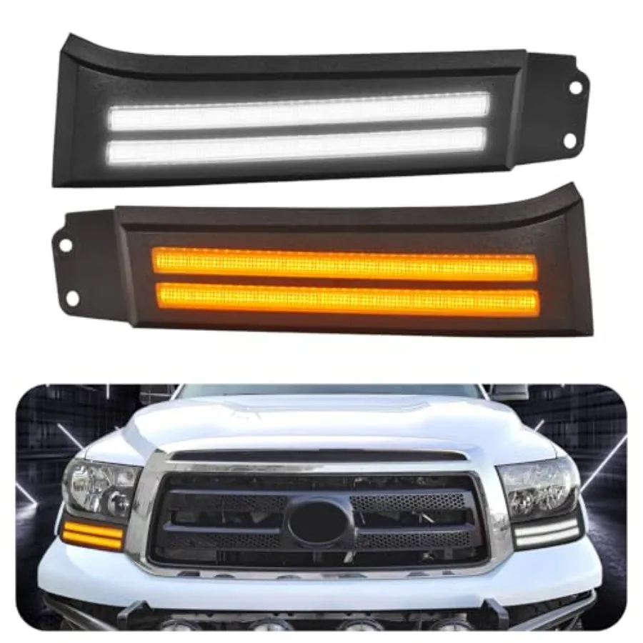 

Светодиодные дневные ходовые огни для Tundra 2007-2013, Sequoia 2008-2013, янтарные противотуманные фары, ДХО, поворотники, защита светодиодных фар Tundra