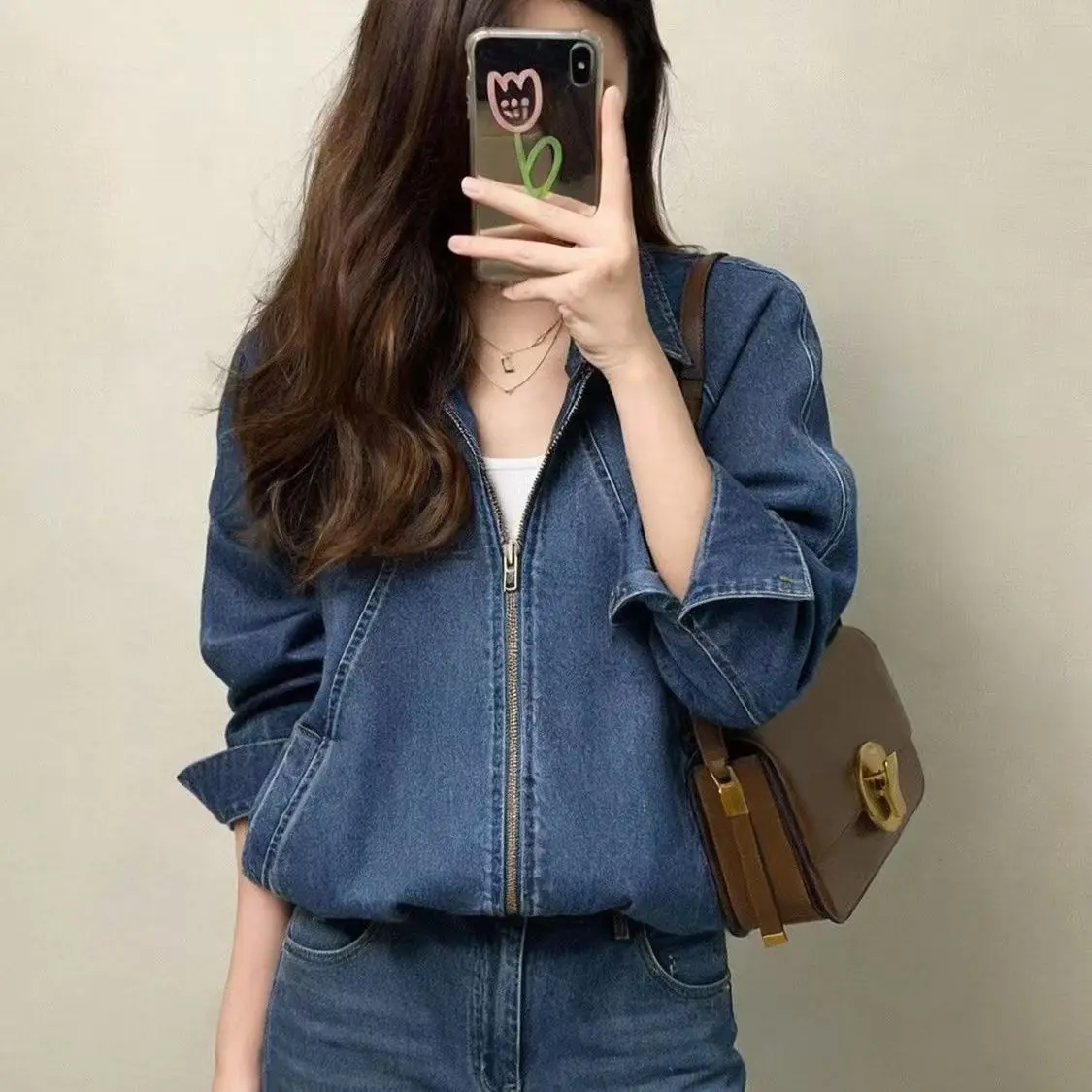 2026 Spring Autumn Women's Cropped Denim Jacket Vintage Washed Turn Down Collar Short Coat for Petite Trendy Streetwear