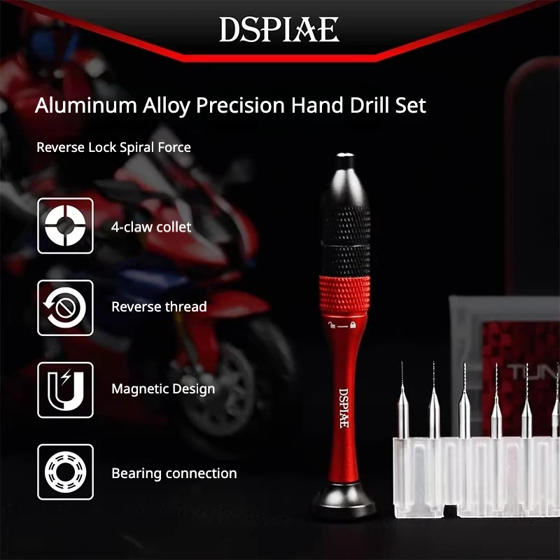 DSPIAE AT-SHD Precision Aluminum Alloy Hand Drill Set with Tungsten Steel Drill Bits Set Hobby Tool for Gundam Military Model