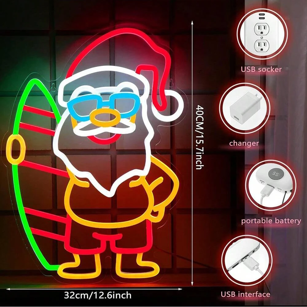 Weihnachtsmann-Neonschild, leuchtendes Raumschild, LED-Neonschild, Licht, USB, Wand, Bar, Wohnzimmer, Party, Zuhause, Schlafzimmer, Büro, Tisch, Kunst, Geschenke