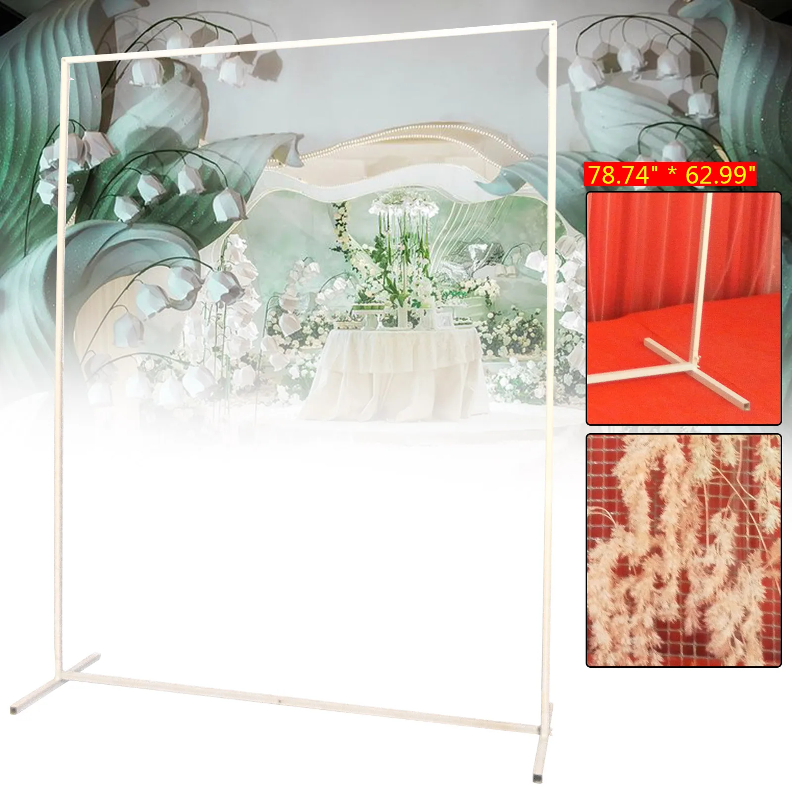 2×1.6M Metal Wedding Arch Stand With Grid Lines, Flower Balloon Backdrop Decor Rack Frame For Garden Party