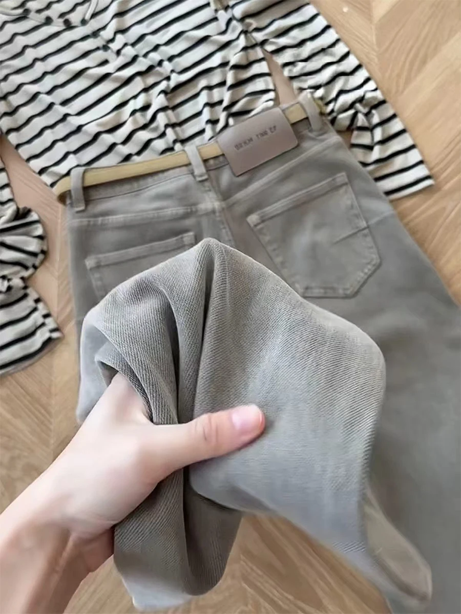 High Waist Straight Leg Stretchy Denim Jeans Women's Loose Fit Bootcut Pants Cotton Elastic Fall Season Pear Shaped Body
