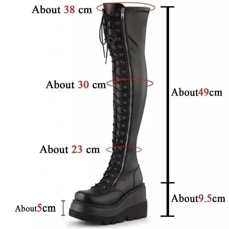 2026 Neue Keilabsatz-Stiefel für Damen, Overknee-Stiefel, Cosplay-Stiefel mit hoher Plattform, neue Gothic-Stiefel mit hohem Absatz – Detail 6