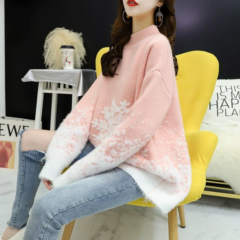 

Loose Round O Neck Female Pullover Warm Casual New Knitwear Wear To Work Light Clothes Basic Smooth Knitted Sweaters for Women