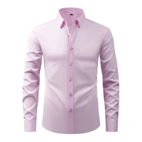 Men s Classic Button-Down Shirt with Long Sleeves Solid Color Casual Business Top for Spring Streetwear and Beach Vacation