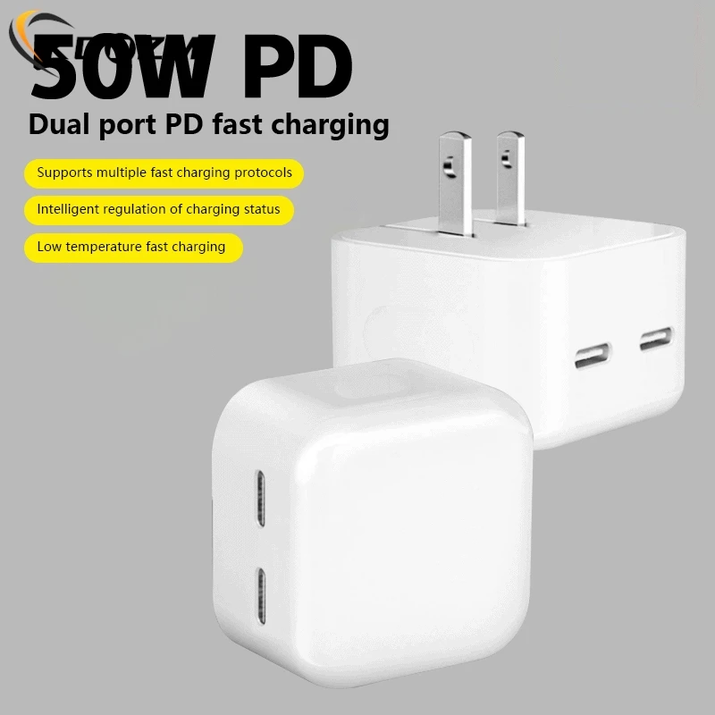 USB Type C Charger 50W Dual PD Portable USB C Charger Support Type C PD Fast Charging For IPhone 15 14 13 12 Pro Max 11 X Tablet