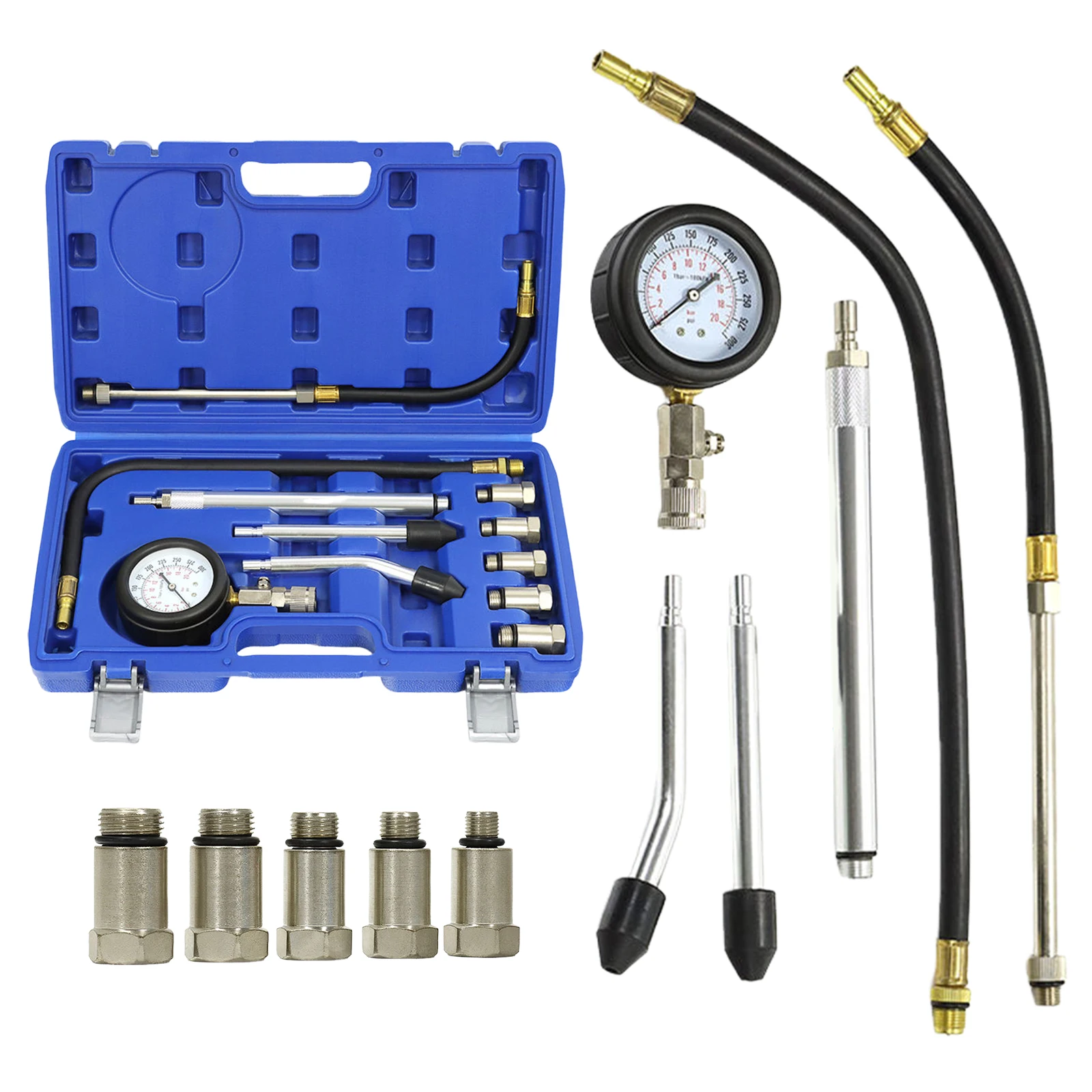

11Pcs Cylinder Pressure Gauge Tool Set Multifunctional Engine Gauge Auto Tool Rust Proof Small Engines Cylinder Pressure Tester