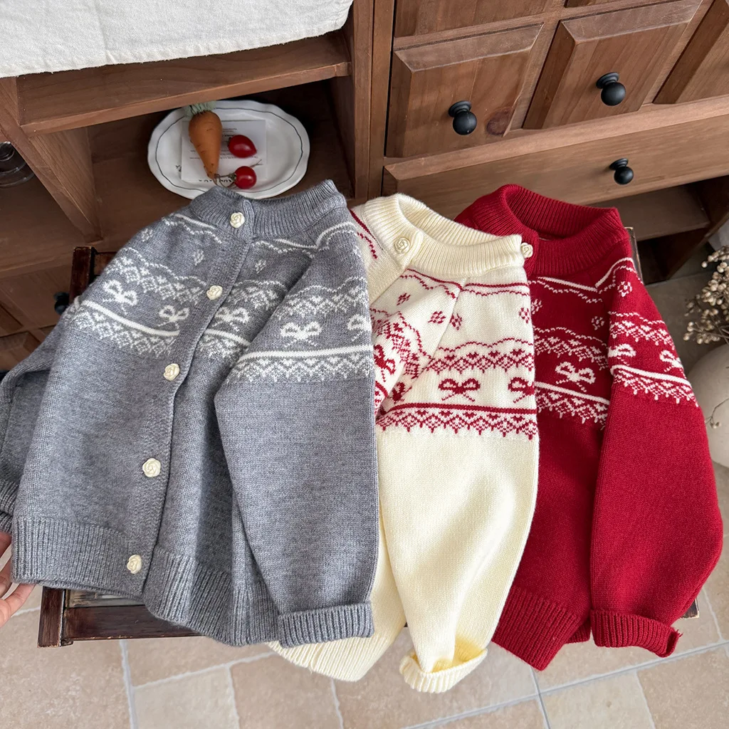 Girls 2026 Fall Winter New Fair Sweater Fashion Versatile Kids Cardigan Sweater Jacket Soft Korean Trendy