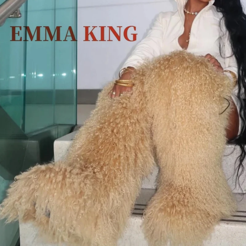 

Women Furry Long Warm Boots Winter Thigh High Fluffy Boots Ladies Plush Over The Knee High Snow Boots Ladies Mongolian Fur Boot