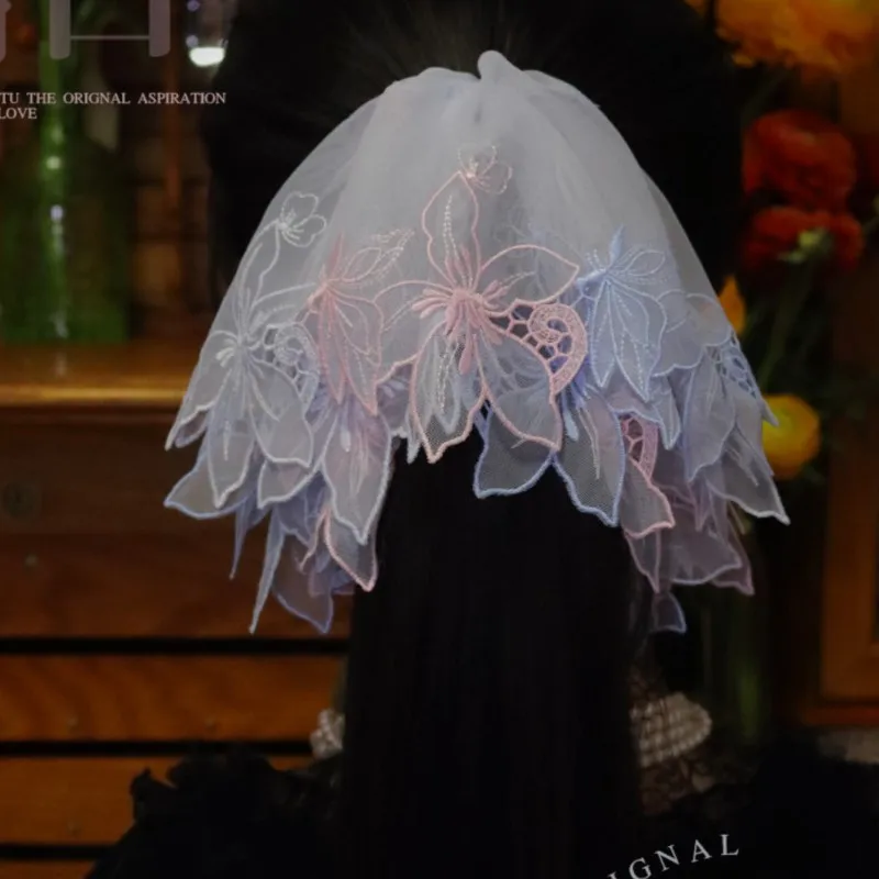 Handmade Special-Interest Design Lolita Style · Machine Embroidery Double Layer Lace Hair Ring Accessories