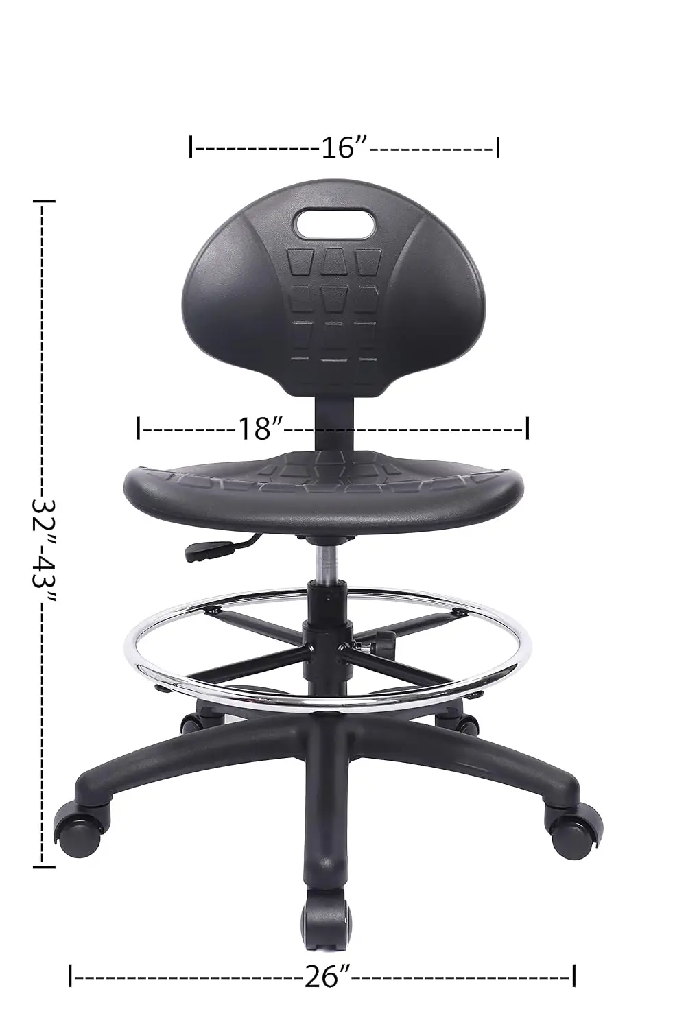 Ergonomic Polyurethane Bench Stool with Self-Braking Casters, 18