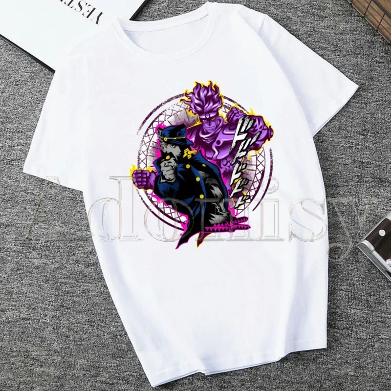 

Jojo Bizarre Adventure женские летние футболки с принтом в стиле Харадзюку, повседневная футболка с круглым вырезом и короткими рукавами, Прямая поставка