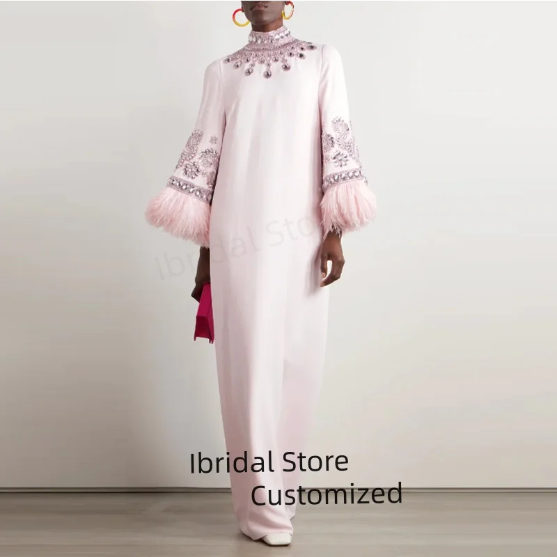 Customized High-Neck Prom Dress Long Sleeves With Floor Length Evening Dress Women Wedding Party Formal Gowns Arabia