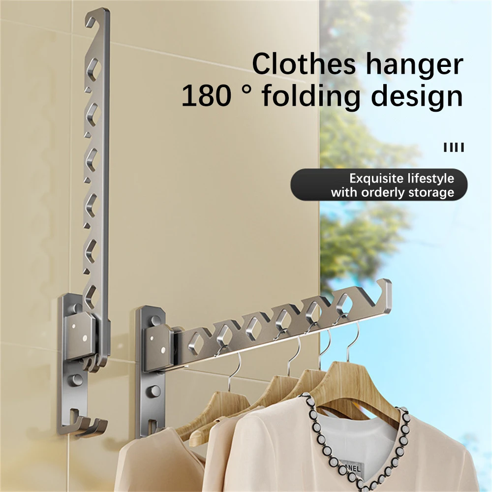 Wall -mounted Interior Drying Rod Balcony Folding Drying Rack Toilet Toilet Clothes Drying Rod Free Punching Drying Rod