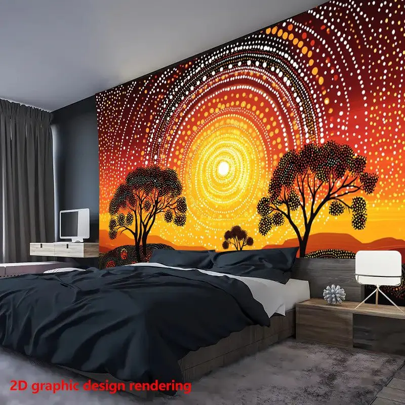 VIKAMA Australian Indigenous Sunset Desert Tree Ethnic Style Tapestry Background Hanging Cloth Cool Wall Decoration Room Decor