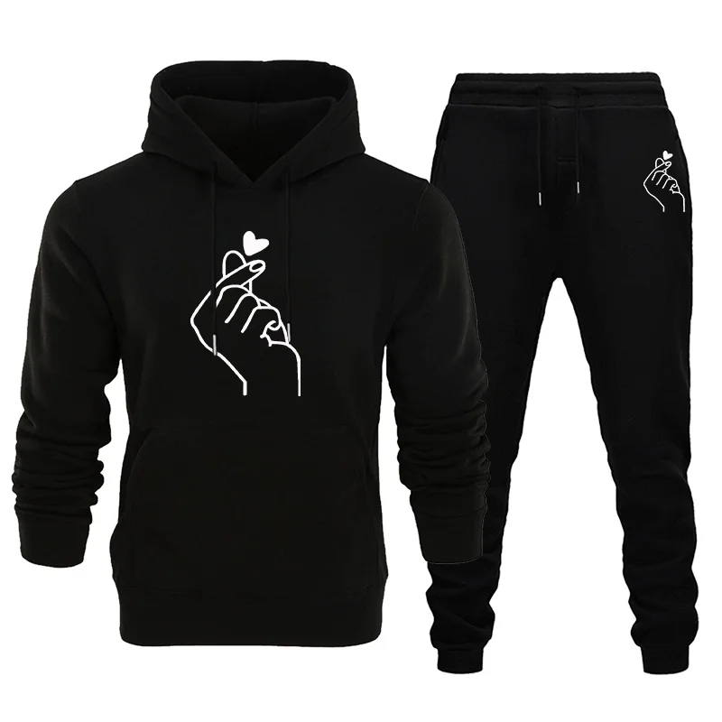 

Fashion KING and QUEEN Printed Hooded Suits Autumn Winter Couple Hoodie + Pants 2-piece Suit