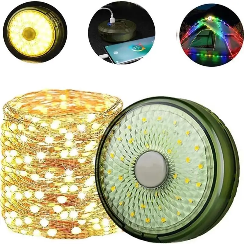 Rechargeable Camping Light String Extérieur Éclairage 10m LED LED LETTE MAGNÉTIQUE MAGNÉTIQUE LAMPE LAMPE LET