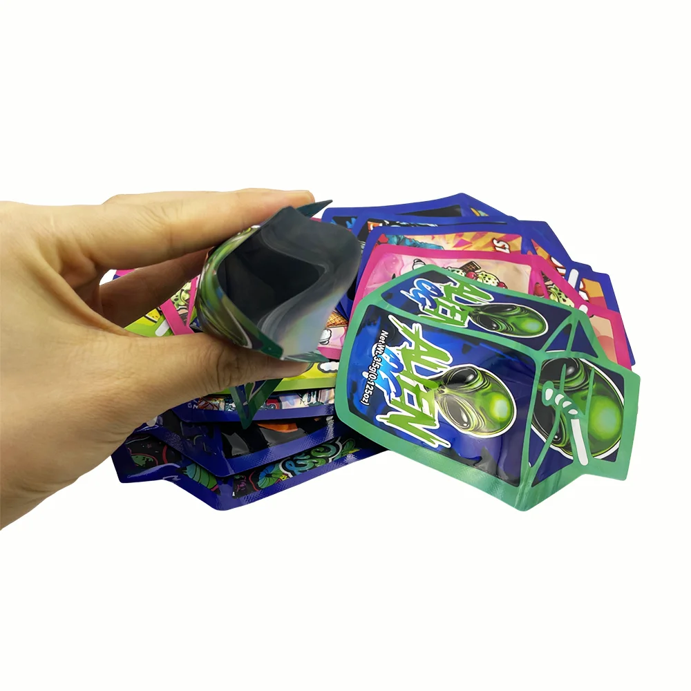 100 Stück/Packung 3,5G Cartoon-Mylar-Beutel, geruchsdichter Beutel, leerer Zip-Lock, 3,5 Snack-Süßigkeiten-Verpackung, Aufbewahrungsbeutel – Detail 6