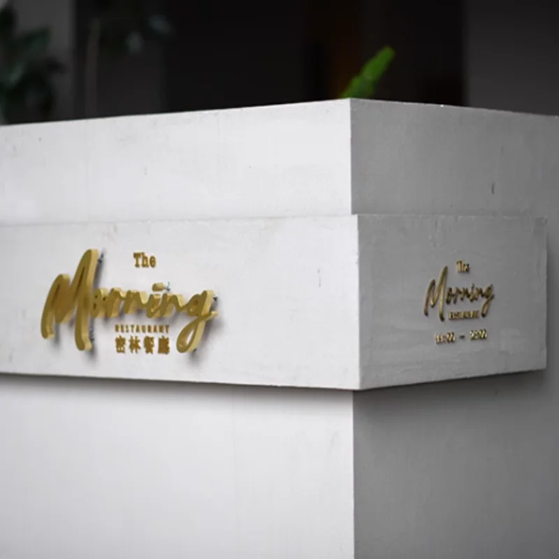 Custom Outdoor Gold Color Stainless Steel Golden lighting LED Shop Signs, rear illuminated LED Business Logo