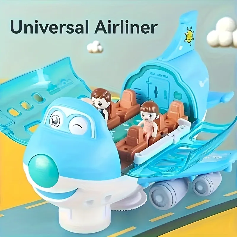 유니버설 만화 비행기, 조명과 음악이 있는 회전 비행기, 무작위로 색깔이 다른 인형 3개 포함, 배터리 불필요