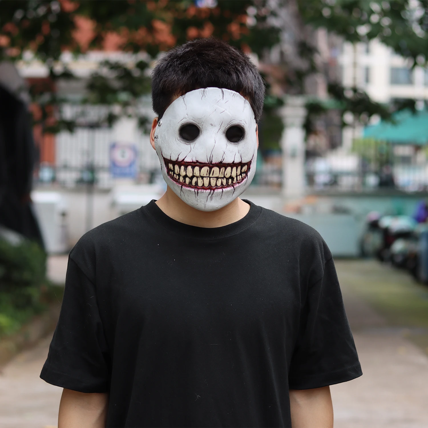 Maska Horror Demon Uśmiechnięta Twarz Czaszka Cosplay Diabeł Zabójca Lateksowe Maski Halloween Karnawał Przebranie Impreza Kostium Rekwizyty