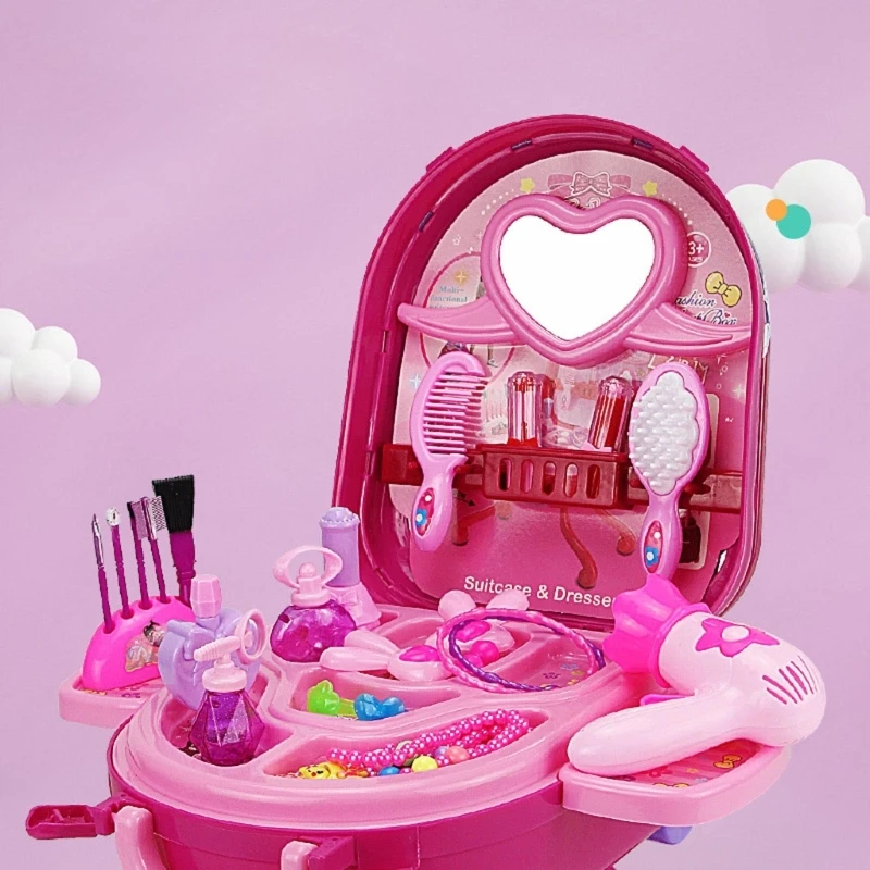 36Pcs/Set Girls Toy Princess Cosmetic Mirror Suitcase Makeup Early Learning Educational Toys Kids Role Play Makeup Artist Props