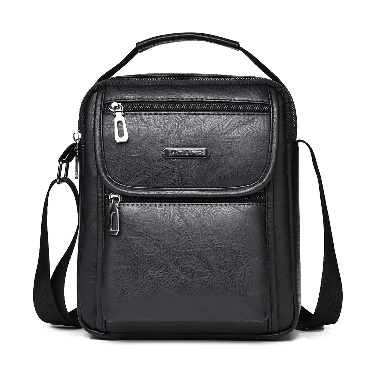 Bolsa de Ombro de Couro PU para Homens, Bolsa de Grande Capacidade, Bolsas Crossbody, Zíper Empresarial, Bolsa Mensageiro Multifuncional, Marca