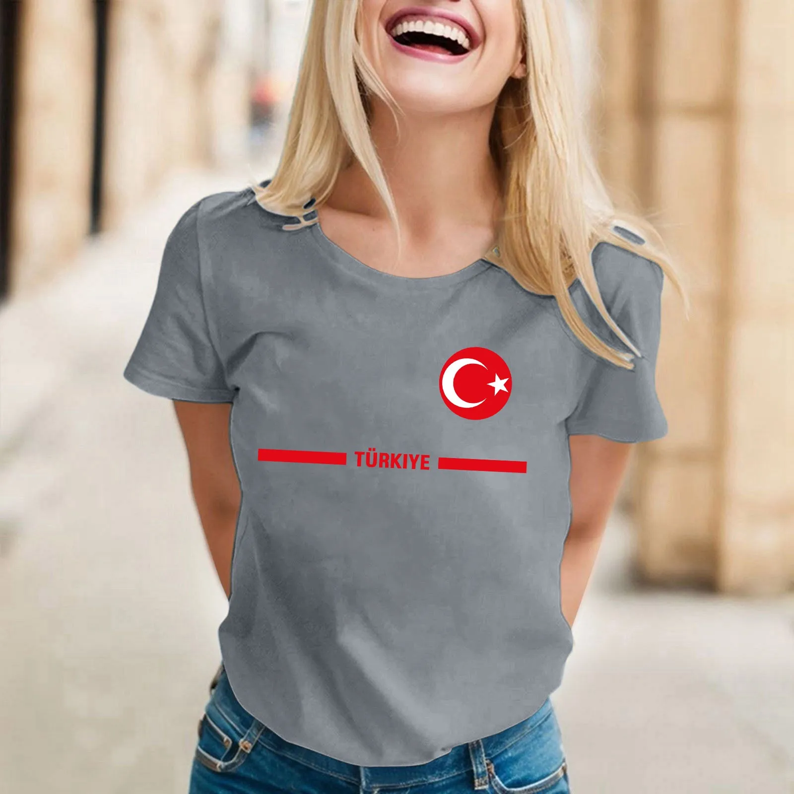 2024 New Turkish Flag Print T-Shirts Women Casual Summer Turkey Tee Shirts Printed Short Sleeve O-Neck T-Shirt Female Top Tee