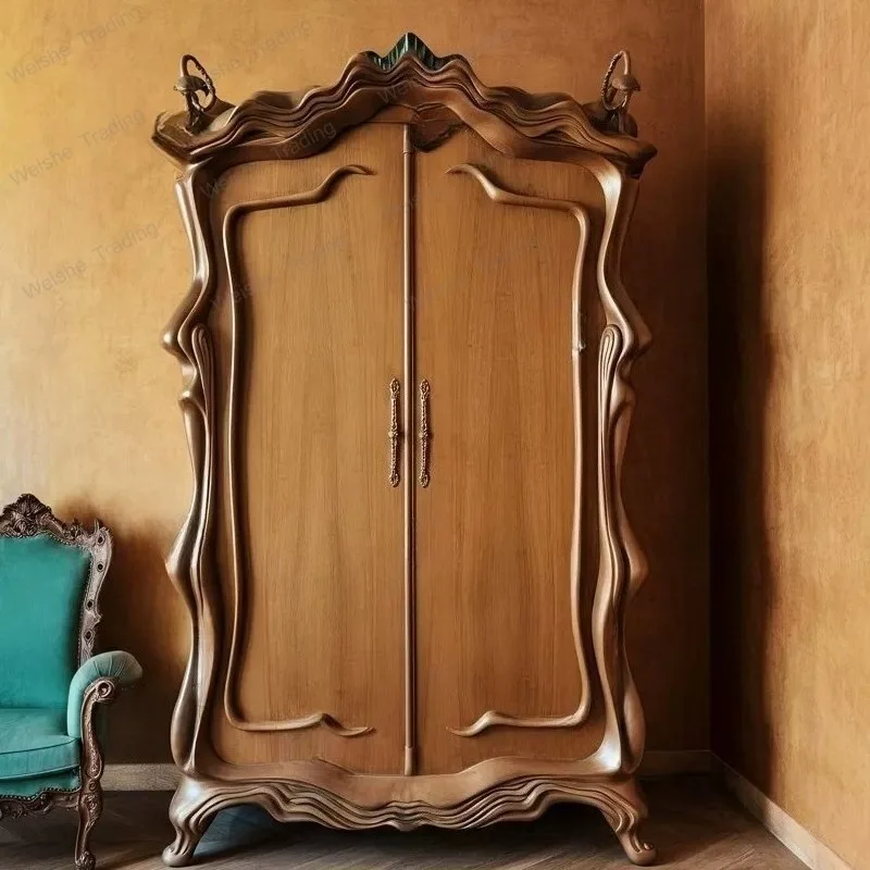 Medieval style bedroom walnut color locker/retro style solid wood edge cabinet