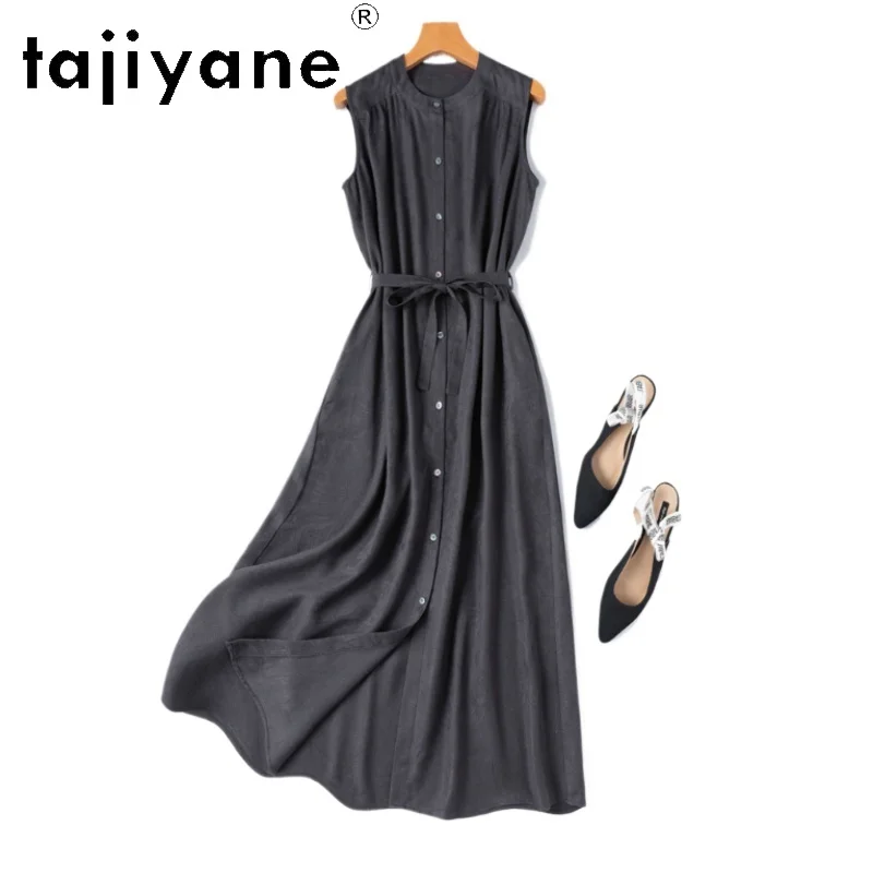 

TAJIYANE 100% натуральное шелковое платье из тутового шелкопряда без рукавов, серое, длинное, 2026, женская одежда, шелковое платье-сарафан для отпуска, Vestidos