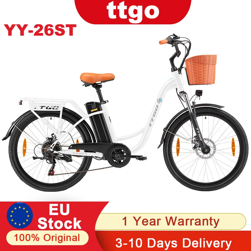 TTGO 26 Zoll Elektrofahrrad E-Bike für Männer und Frauen 36V 14,5 Ah Akku, Citybike 60-75 km Elektrofahrrad mit Korb