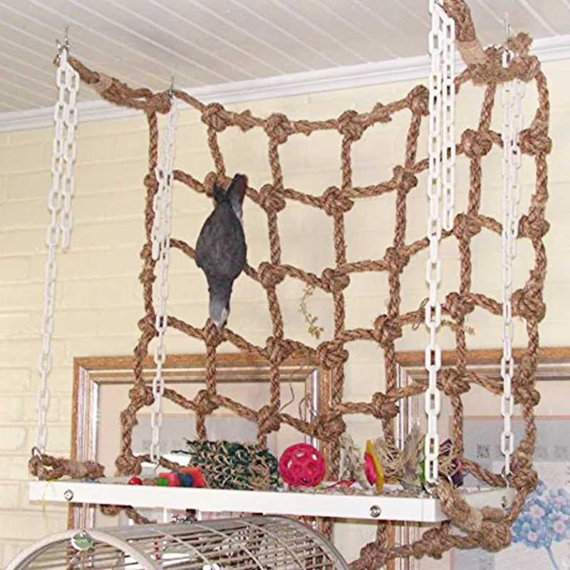 60*60cm Parrot Climbing Net Bird Toy Swing Rope Net Bird Stand Net Hammock With Hook Bird Hanging Climbing Chewing Biting Toys