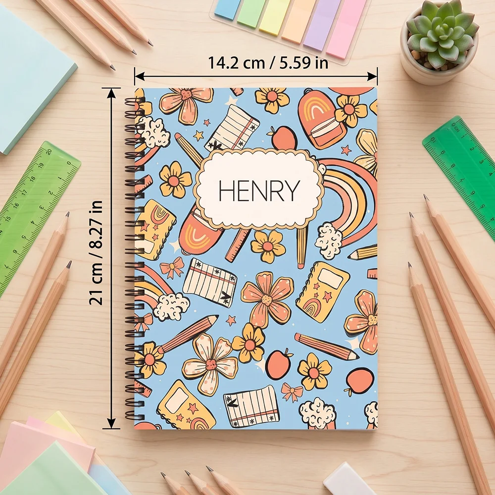 Custom Name Notebook, Personalized Kids School Journal Diary Gift