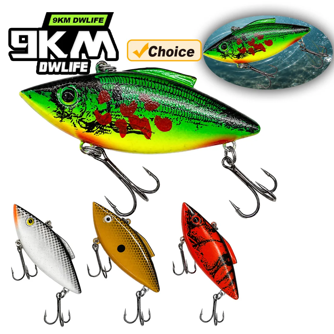 9KM Lipless Crankbait Rasselköder für Barsch, 3 Stück VIB Angelköder mit lauter Vibration, langsam fallender Aktion, Hartköder