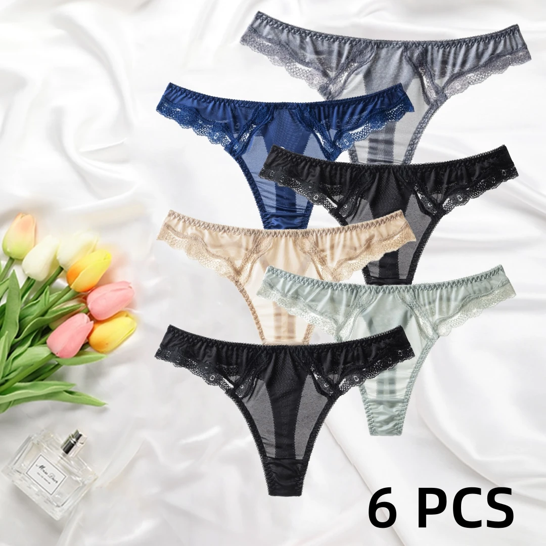 High Elastic Comfortable Ice Silk Light T-Pants 6 PCS Panties Sexy Hot Sexy Lace Stitching