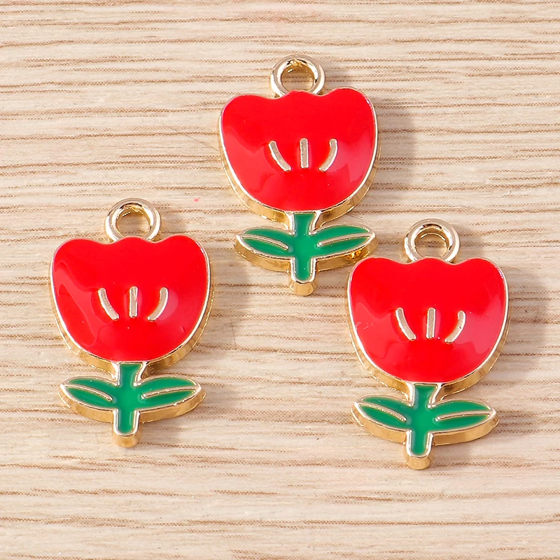 10 Stück 17 x 19 mm modische Emaille-Sakura-Blumen-Charms-Anhänger für Schmuckherstellung, Halsketten, Ohrringe, Armbänder, Bastelbedarf – Detail 11
