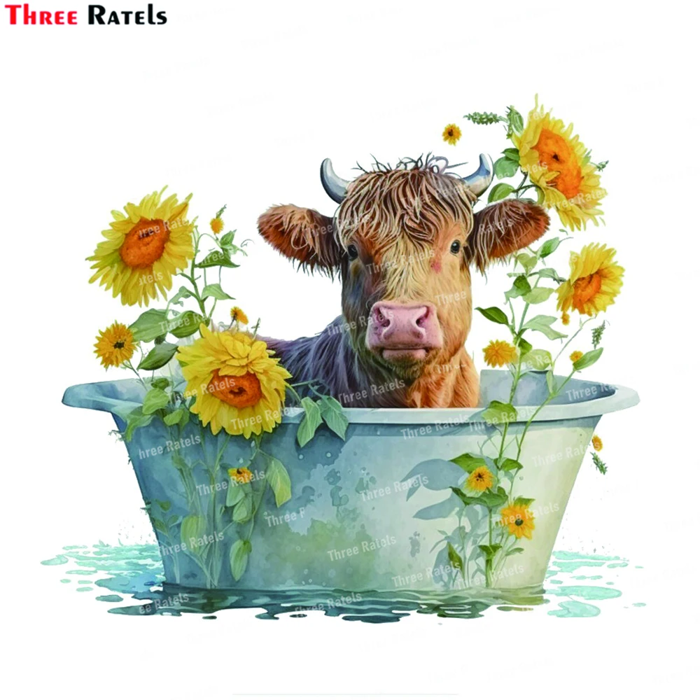 Three Ratels K878 Cow in Bath Tub Waterproof Wall Sticker Poster Decal Bedroom Mural Home Decor