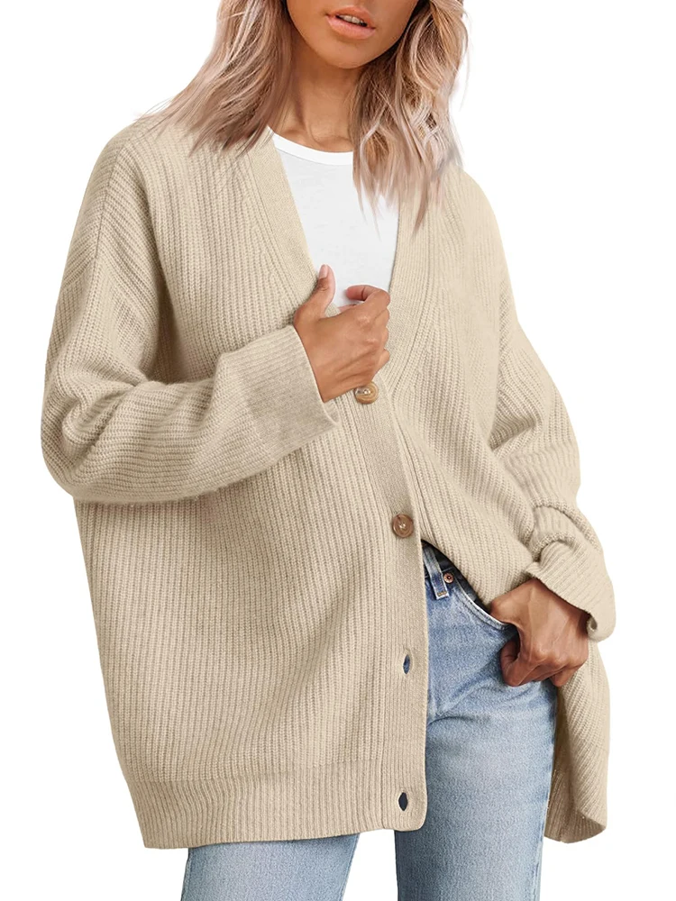 2024 Autumn And Winter New Women's Old Cardigan Jumper Simple Versatile Knitwear Buttons V Neck Solid Colour Jumper Women