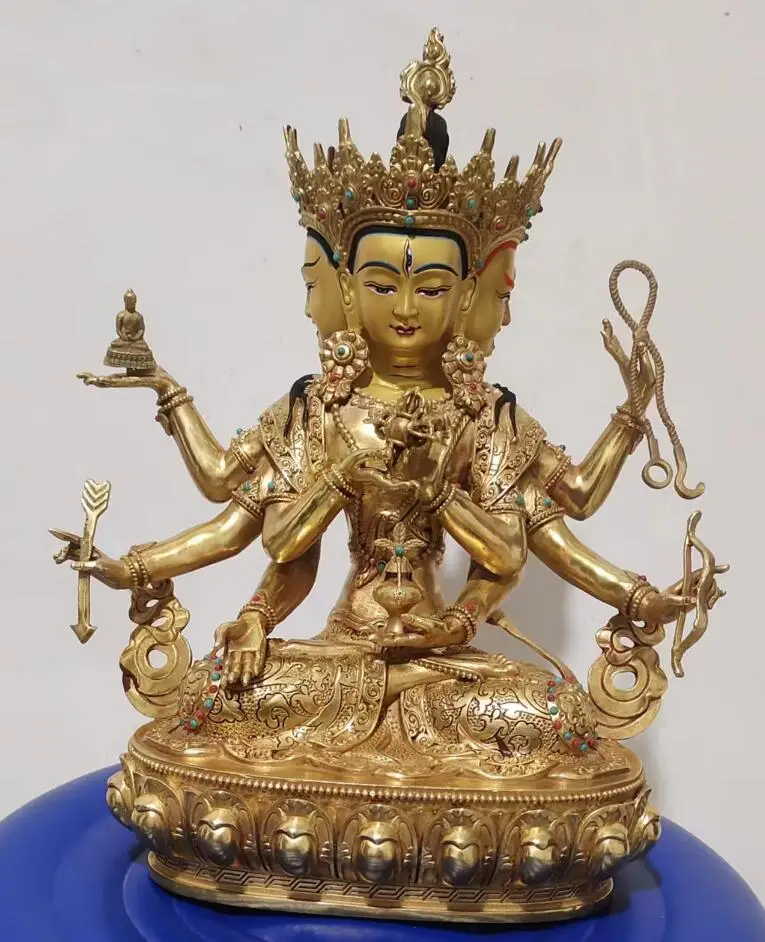 Exquisitely painted and gilded to honor the Buddha Mother Ushnisha Vijaya Bronze Statue 31CM