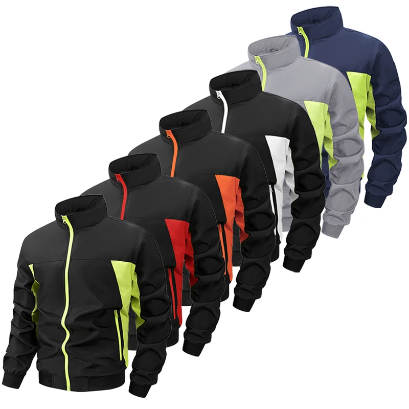 

Мужская лоскутная спортивная куртка с цветными блоками и карманами на молнии, весна-осень, ветрозащитный воротник-стойка, пальто на молнии, верхняя одежда, топы